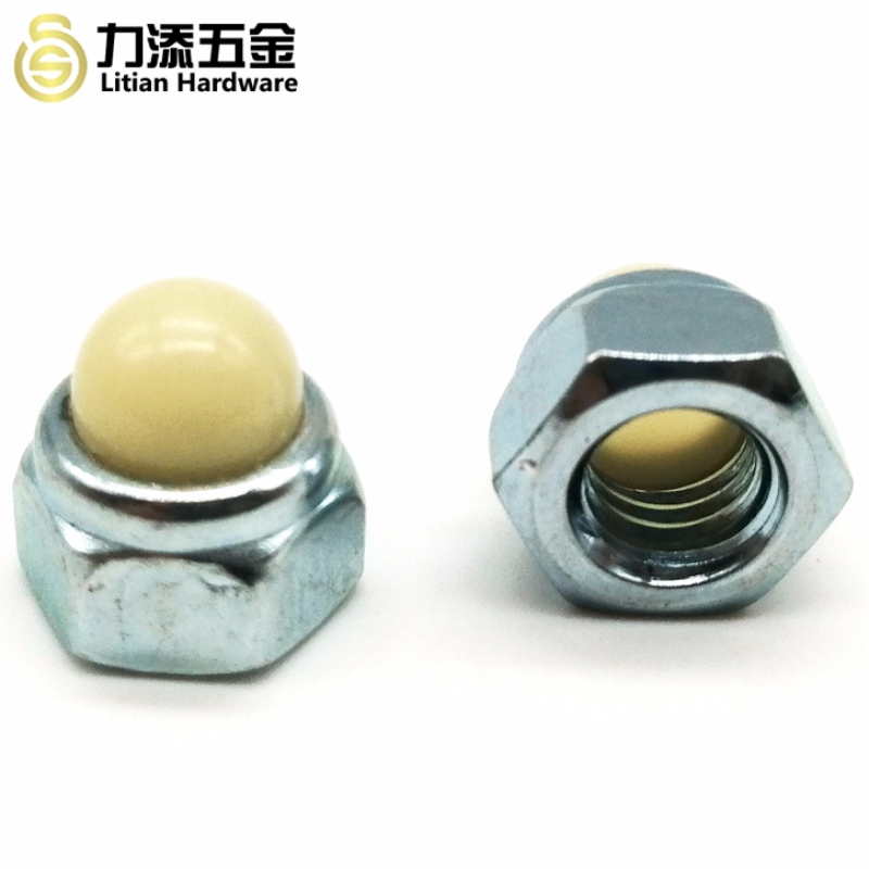 Højt kvalitet DIN986 zinkbrød M3-M12 carbon stål Nylon hex cap nødde