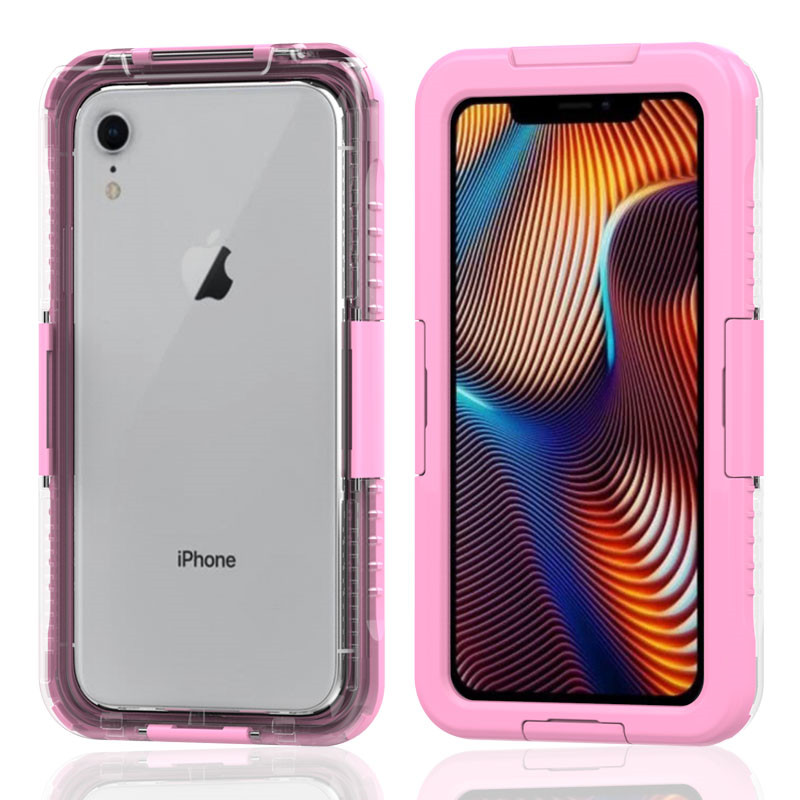 Billig iPhone XR-casestudie, livredder valle-\\351; til køb af undervands iphone casestudie kasse vandtæt til telefon og tegnebog () lyserød)
