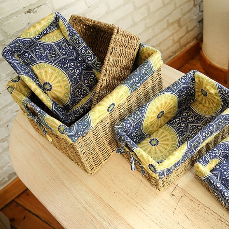 Seagrass soveværelse opbevaringskurv med foret