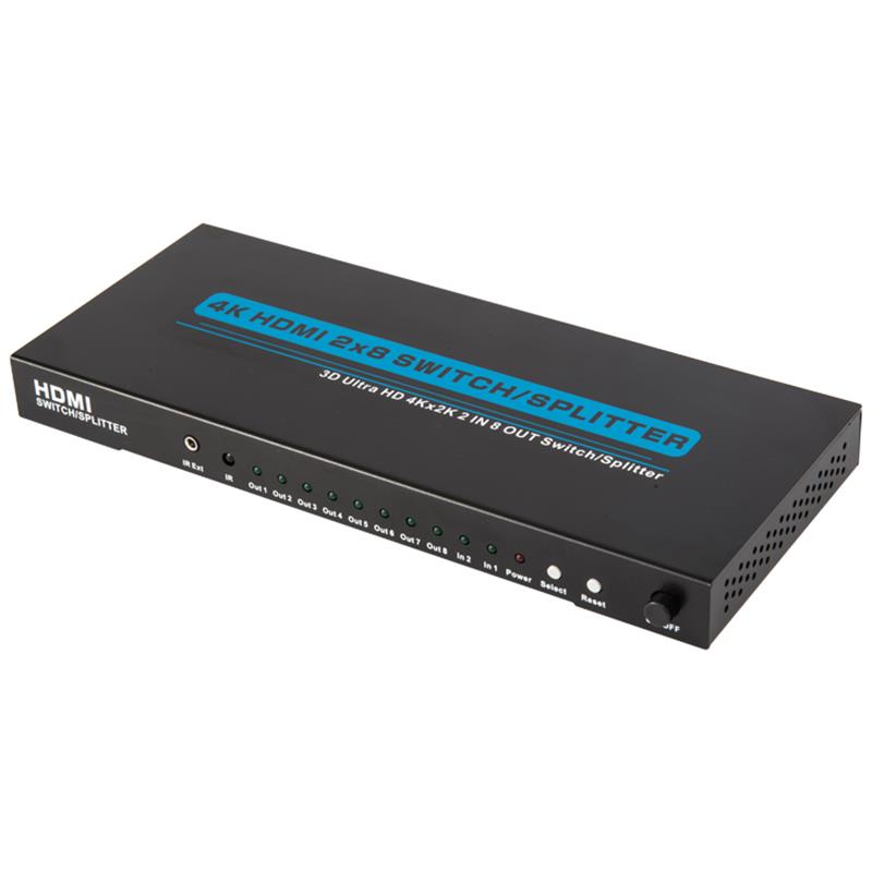 4K \/ 30Hz HDMI 2x8 switcher \/ splitter Support 3D Ultra HD 4Kx2K \/ 30Hz