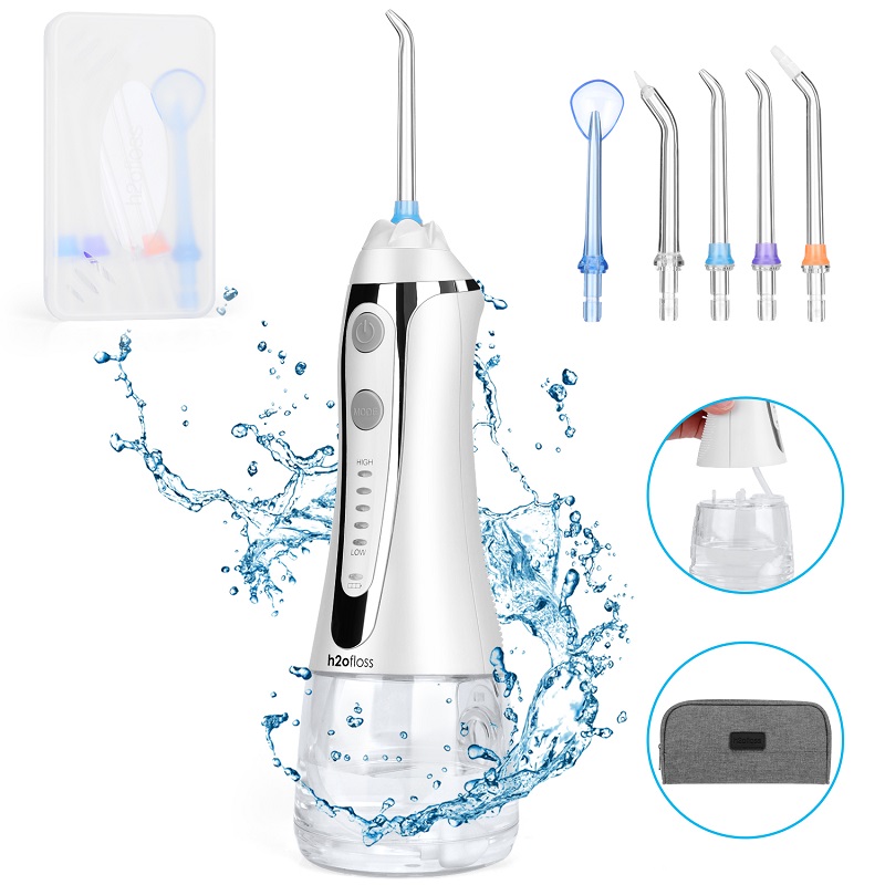 H2ofloss Water Flosser Professional Trådløs tandpleje Oral irrigator - Bærbar og genopladelig IPX7 vandtæt vandtråd til rengøring af tænder, 300 ml reservoir Hjem og rejse (HF-2)