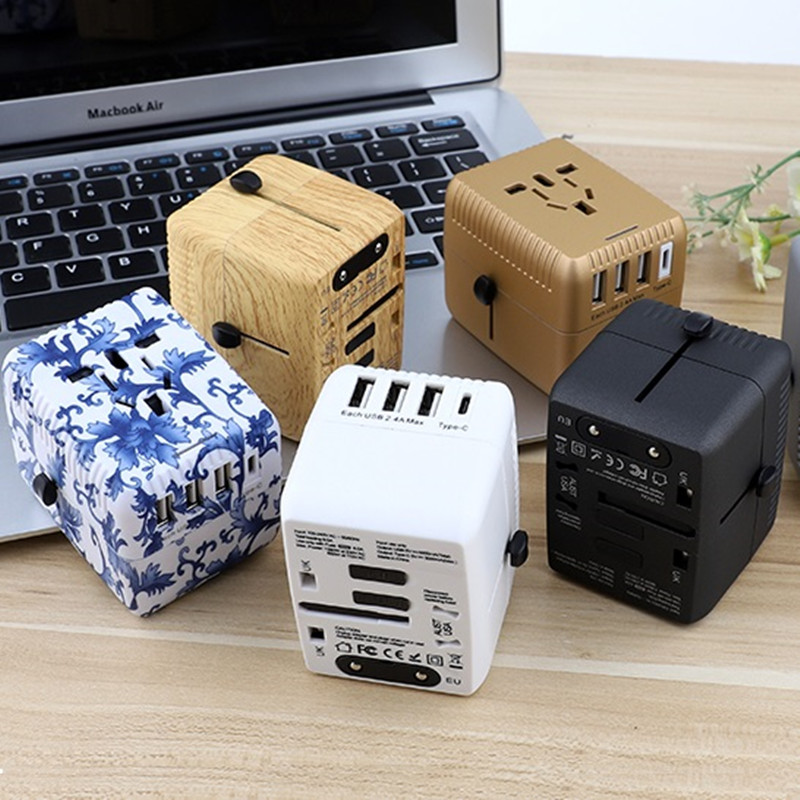 RRTRAVEL Universal Travel Adapter, International Power Adapter, Worldwide Plug Adapter med 4 USB Ports, High Speed 5A Wall Charger, all in One AC Socket for USA UK AUS Europe Cell Laptor