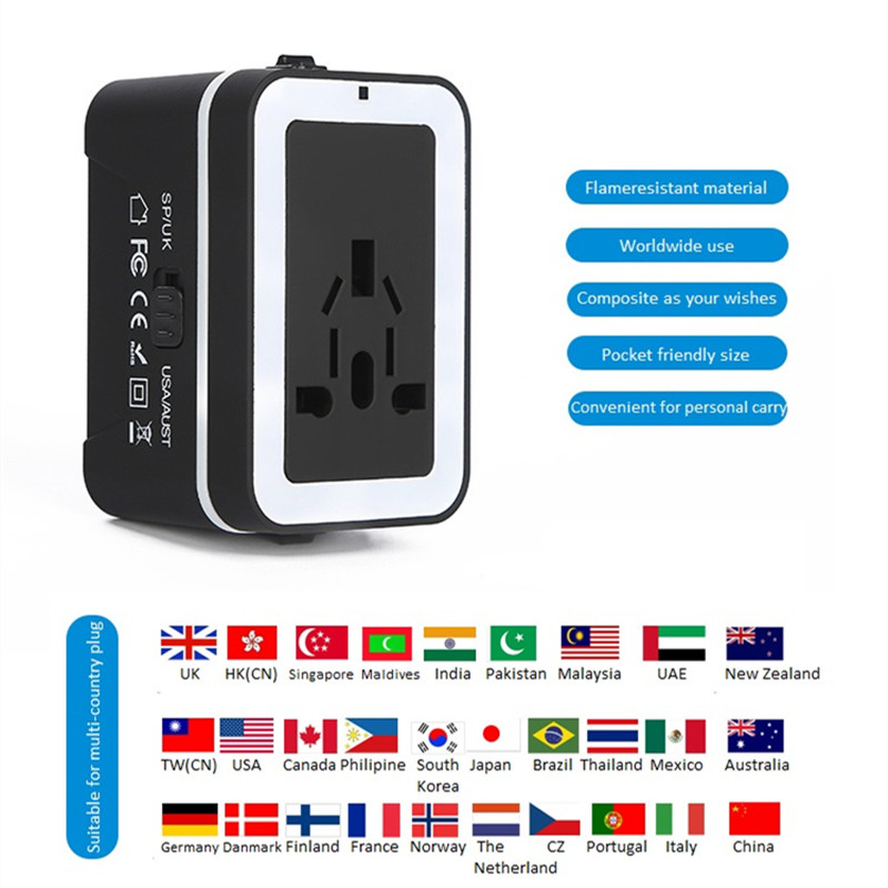 RRTRAVEL rejseadapter, Universal International strømadapter med 2 USB-porte og europæisk stikadapter, god til bærbar mobiltelefon i over 150 lande