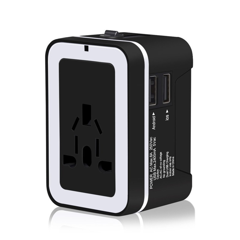 RRTRAVEL rejseadapter, Universal International strømadapter med 2 USB-porte og europæisk stikadapter, god til bærbar mobiltelefon i over 150 lande