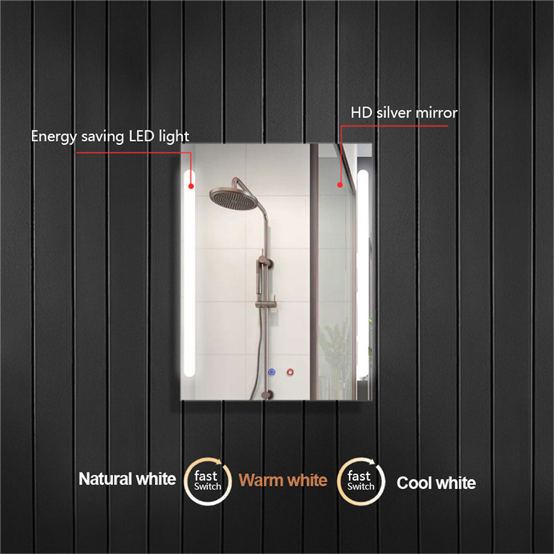 Varme, tågefri væg, monteret, LED-spejl med 3-farvelys til badetilbehør