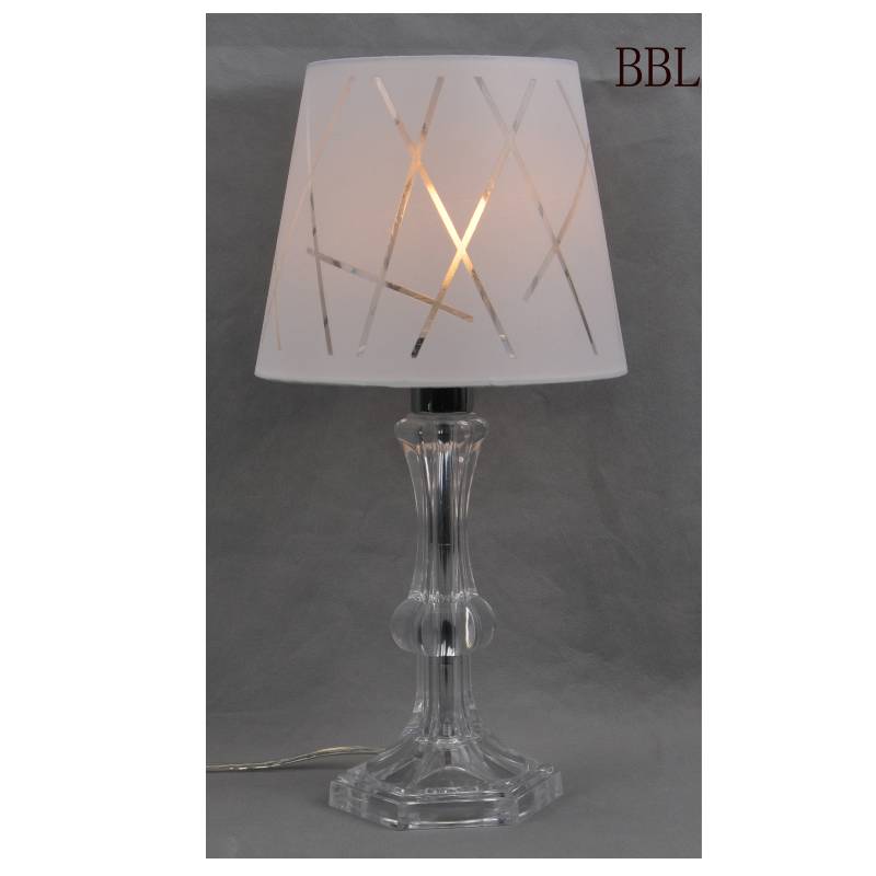 Lampen til bordbrug med skyggen af stof og gennemsigtig acryl-lampekrop