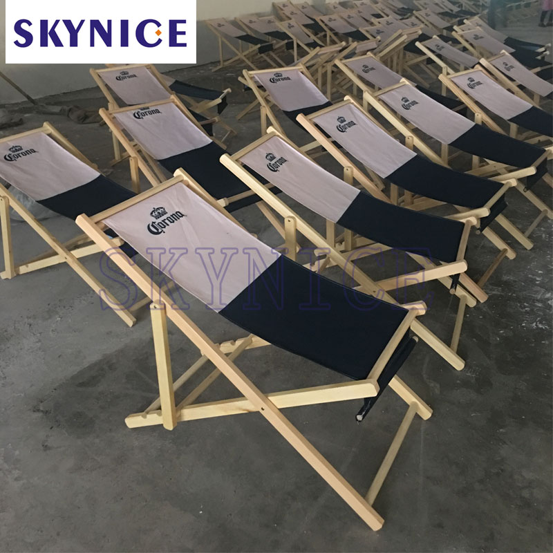 Brugerdefineret Logo Udendørs Foldbar Wooden Canvas Beach Deck Chair
