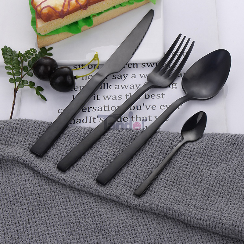 Bordservice i sort rustfrit stål, platineret metal, platineret pvd mat titan, smart middag mat sort bestik