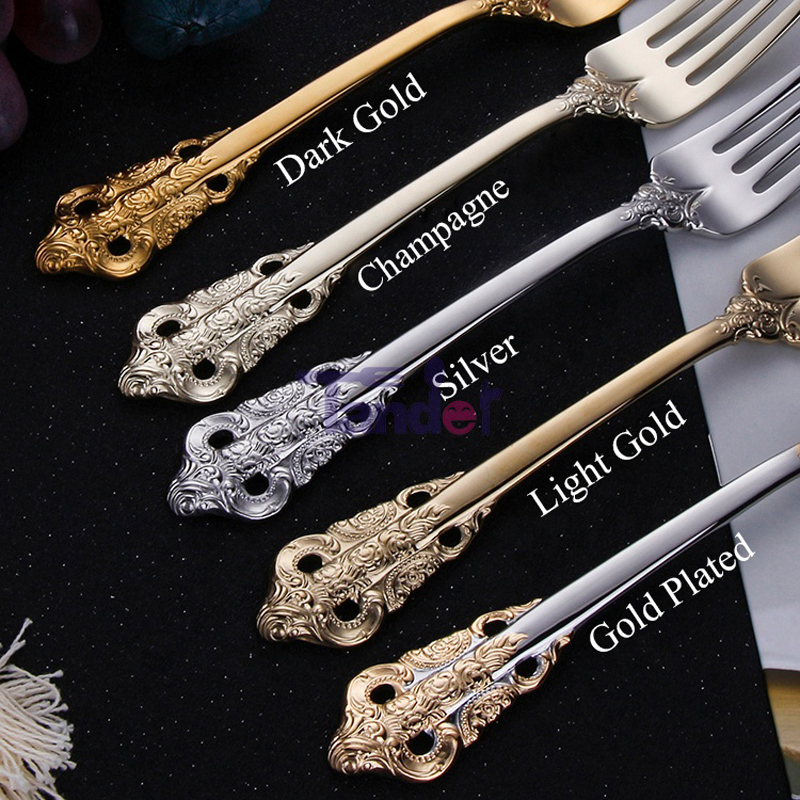 304 rustfrit stål forgyldt bestik sølv champagne guldbestik sæt til bryllupsrestaurant hjem