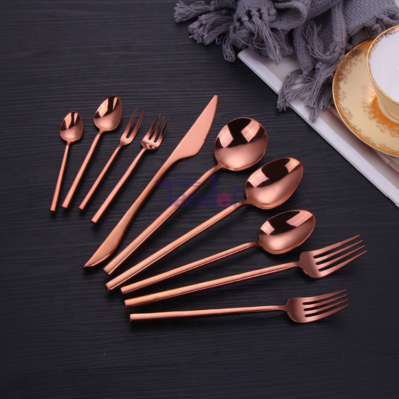 18/8 spejlet polerer guld pvd rustfrit stål smedet kobberbestik sæt