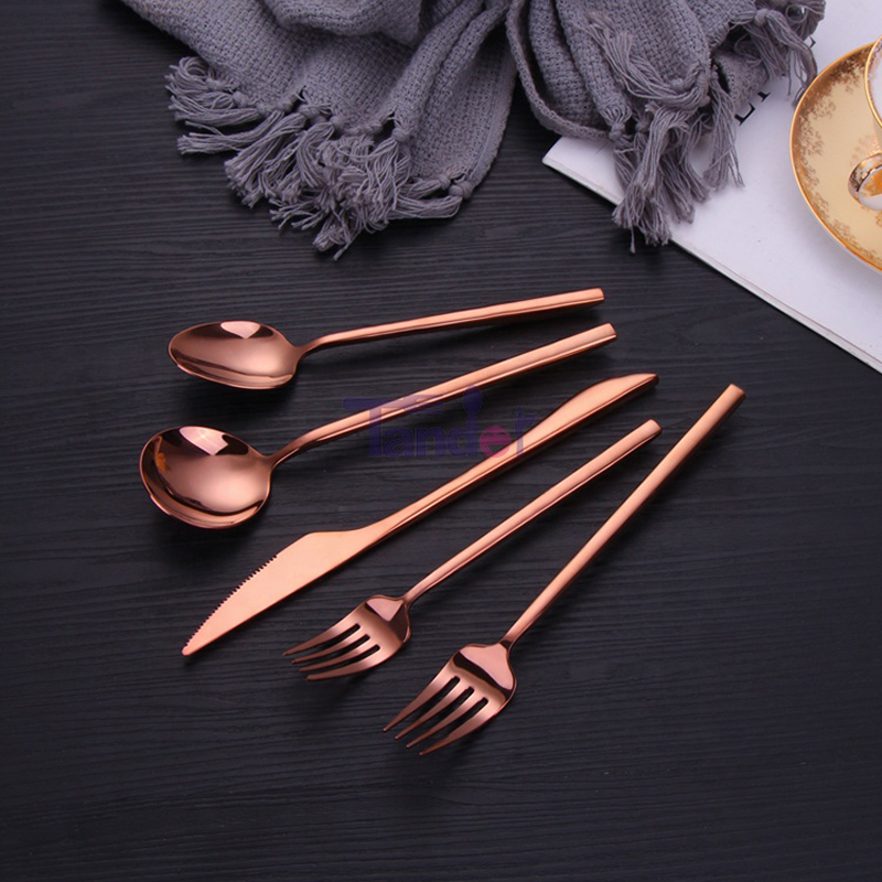 18/8 spejlet polerer guld pvd rustfrit stål smedet kobberbestik sæt