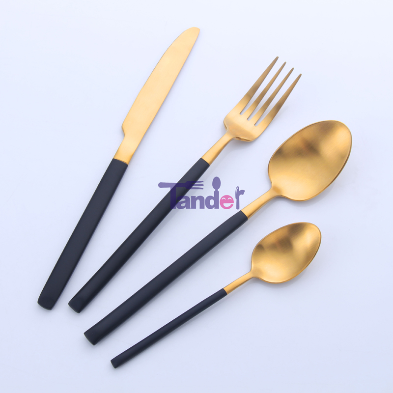 Knight med lavt MOQ-niveau 18/8 Bordbestik af rustfrit stål sæt sort dækketøj til hotelbryllup