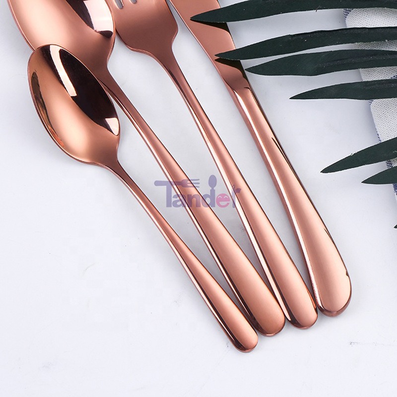 elegant design inox fladware sæt i lager Rustfrit stål rosen guldbestik