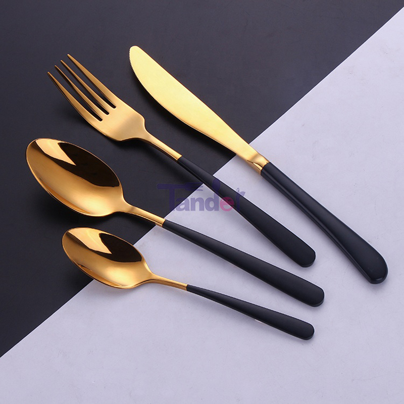 Spejlelakering sort håndtag maling af kvalitet i gave inox guld og hvidt bestik sæt