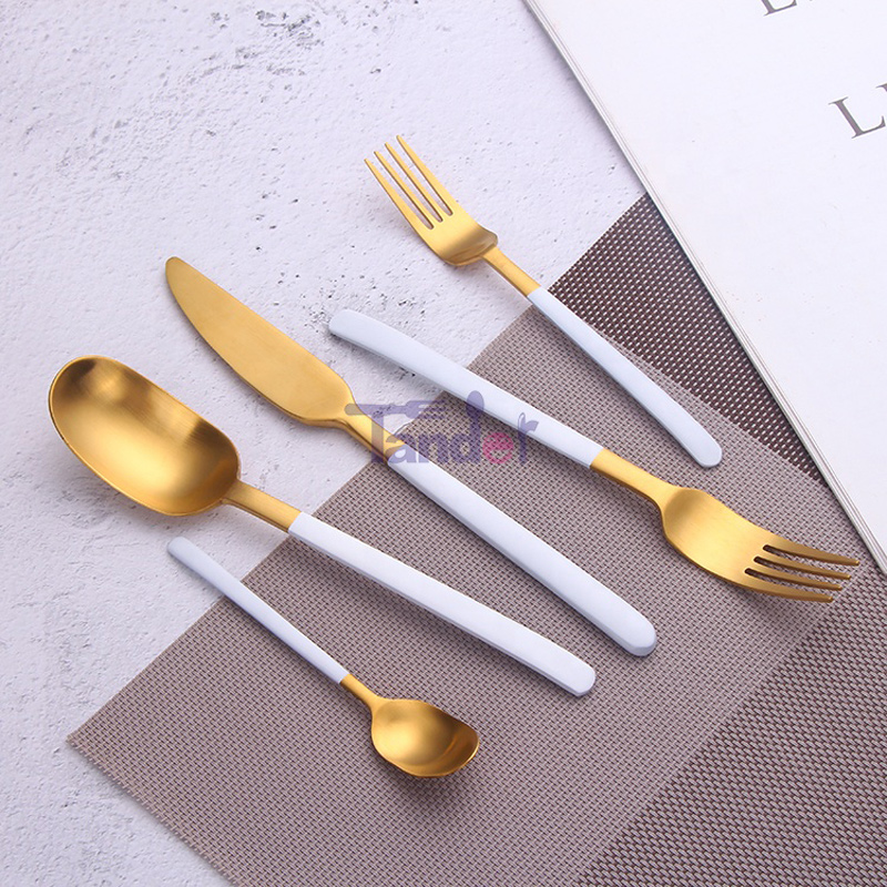 Hvid og guld Flatoware PVD Coating Stainless Steel White Cutlery Set