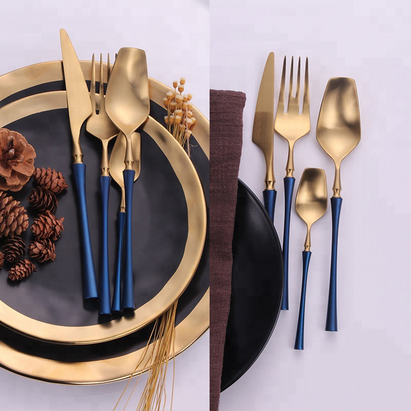 Blåt håndtag til maling af smalt taljestilgrej sæt guldstål sæt til bestik af rustfrit stål