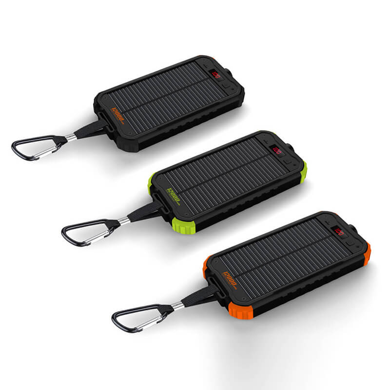 12000mAh Led Flashlight Solar Power Bank med LCD Digital Display