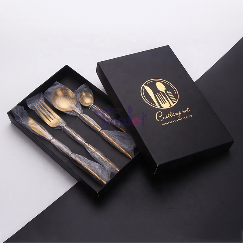 18\/8 spejlpolver gaveæske rustfrit stål bestik gylden pv-belægning middag kongeguld bestik gave sæt