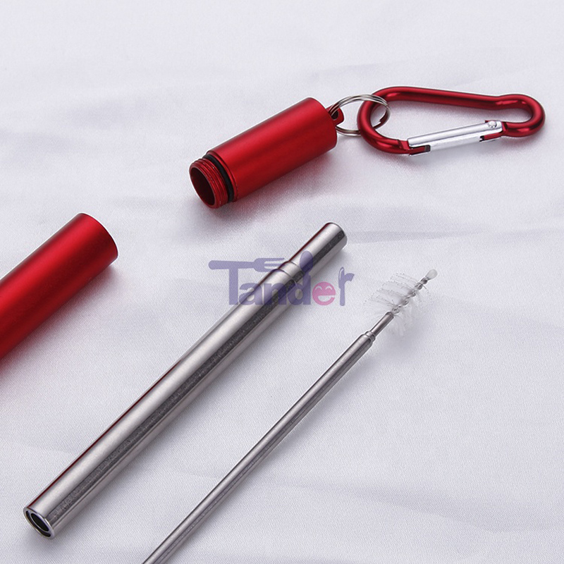 Engroshandel Metal Box Custom Logo Recycle Drinking Gold Stainless Steel Retracable Straw