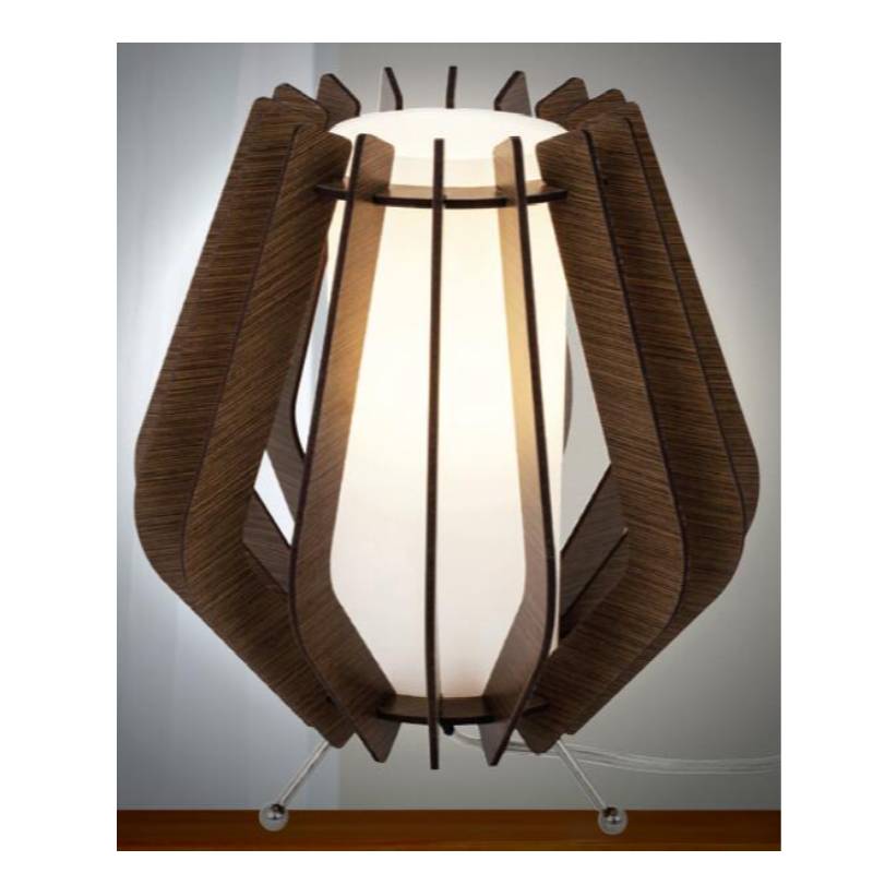 Mørkebrun bordlampe i træ med glasskygge