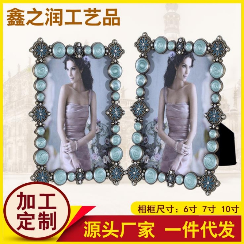 6-tommer, 7-tommer, 10-tommers metalramme, blødt bryllupsbillede, sat i cyan