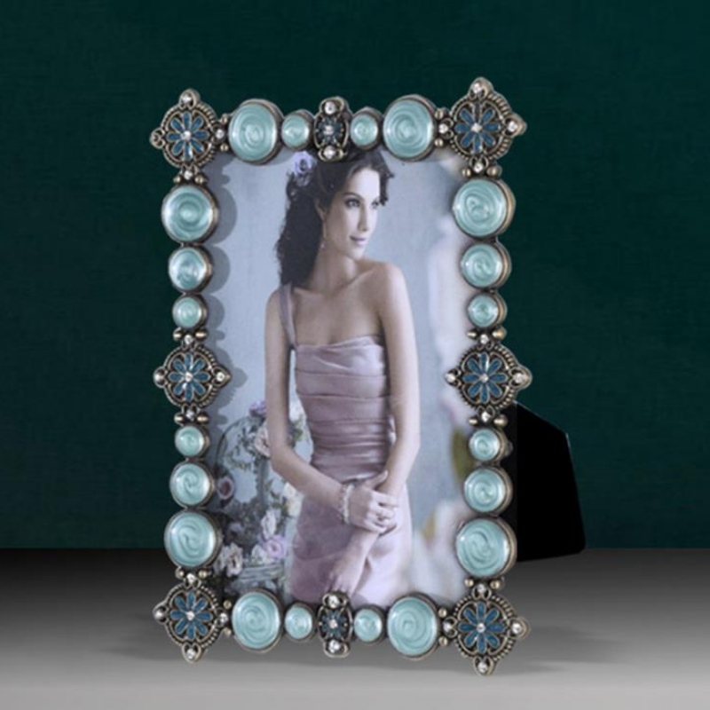 6-tommer, 7-tommer, 10-tommers metalramme, blødt bryllupsbillede, sat i cyan