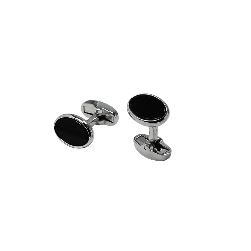 Sort Agate Flad Oval Men's Cuff Links