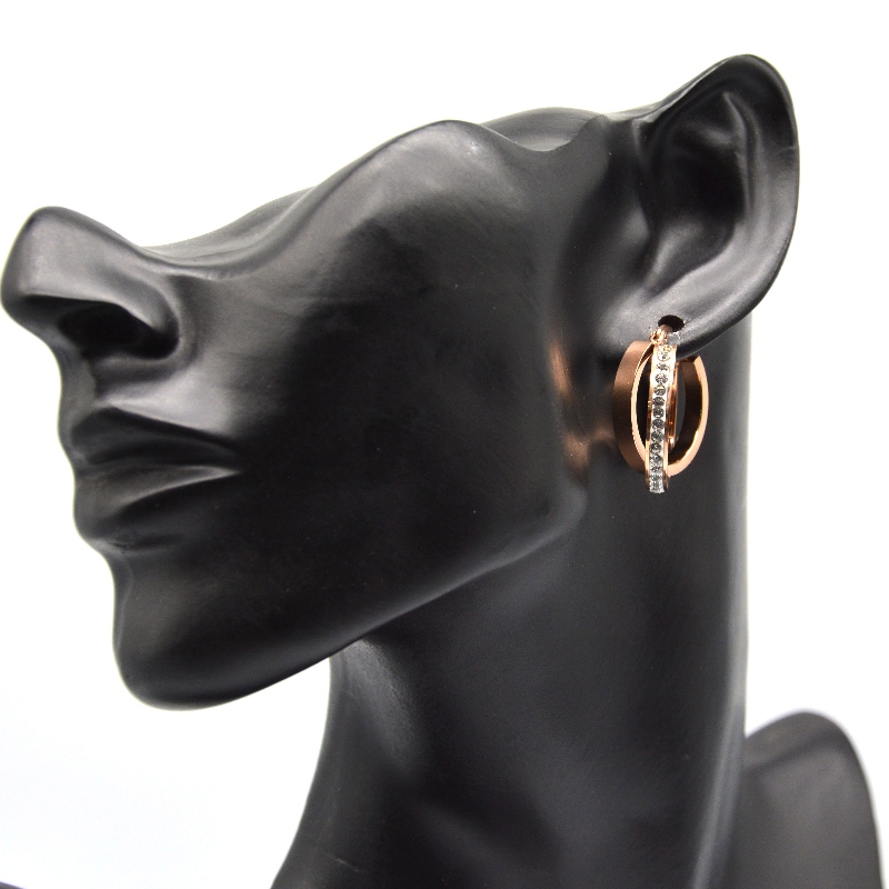 Rustfrit stål rund krydsning af klistret sten Earring rfber0129