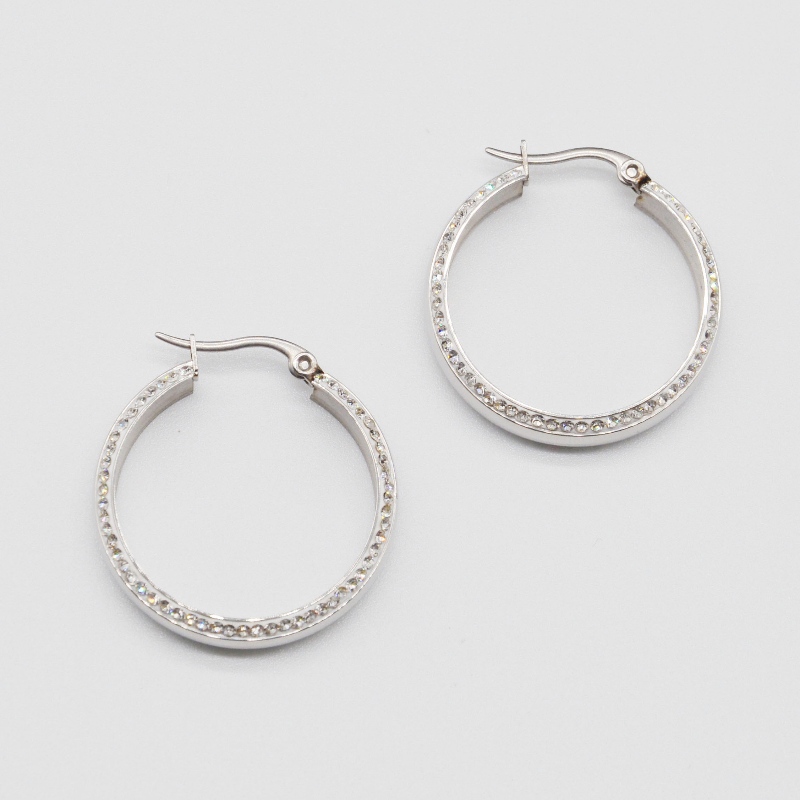 Rustfrit stål rund klistret sten Earring rfber0020