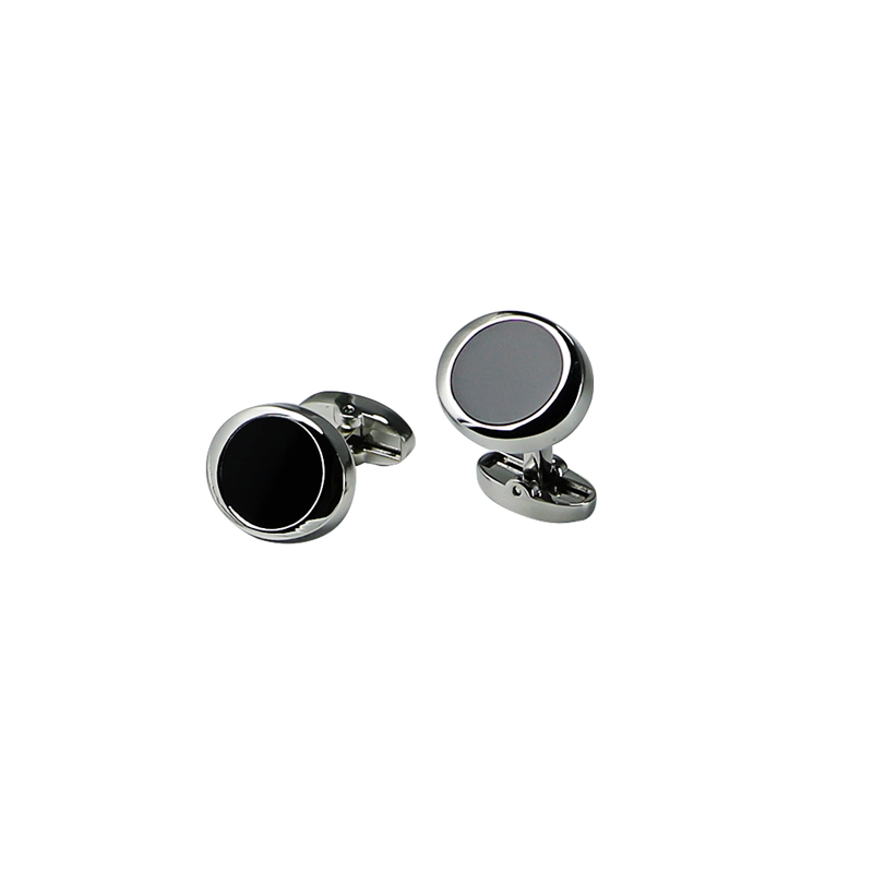 Black Acylric Oval Silveron Cuff Links