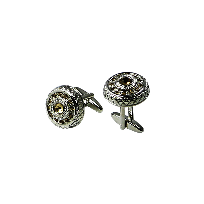 Vintage runde Cuff Links med Champagne Crystal