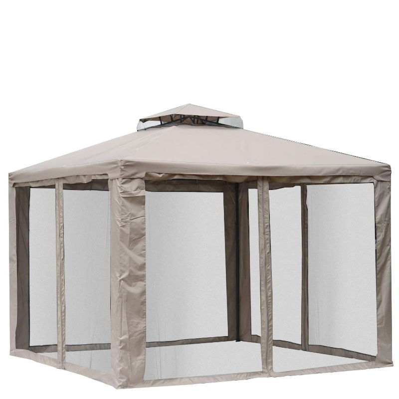 108217; x 108217; Patio Gazebo Pavilion Caniopy Tent, 2-Tier Soft Top med Netting Meh Sidevægge, Taupe
