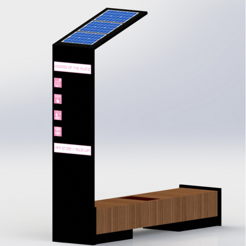 Rustfrit stål Smart Wifi USB-opladning Solar udendørs bænk med LED-skærm