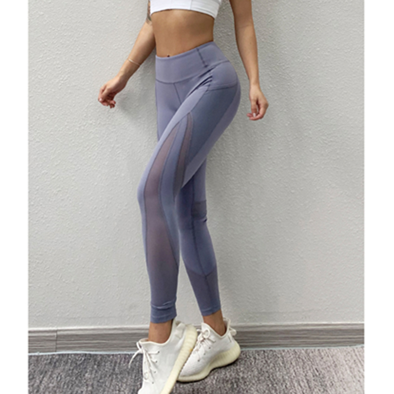 Åndbar mesh sportsbukser stretch lift hofte leggings fitness bukser medium talje hurtig tør yoga bukser sommer