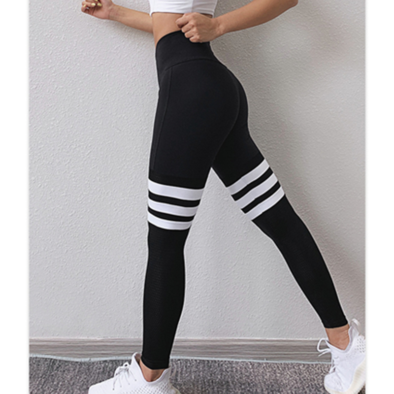 Nye high-waisted sports leggings for kvinder modestriber høje stræk yoga bukser, der indånder kørende fitness bukser