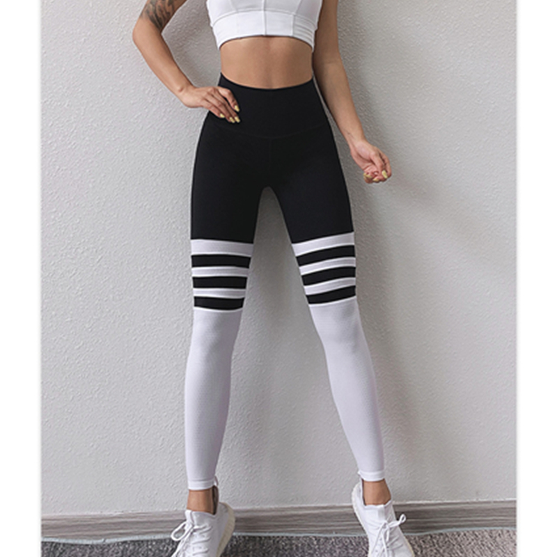 Nye high-waisted sports leggings for kvinder modestriber høje stræk yoga bukser, der indånder kørende fitness bukser