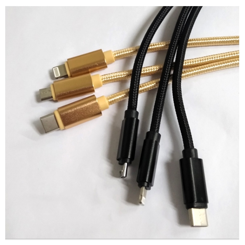 Datalinje 2A Tiger string nylon flet tre-in-one sikker hurtig opladning data linje