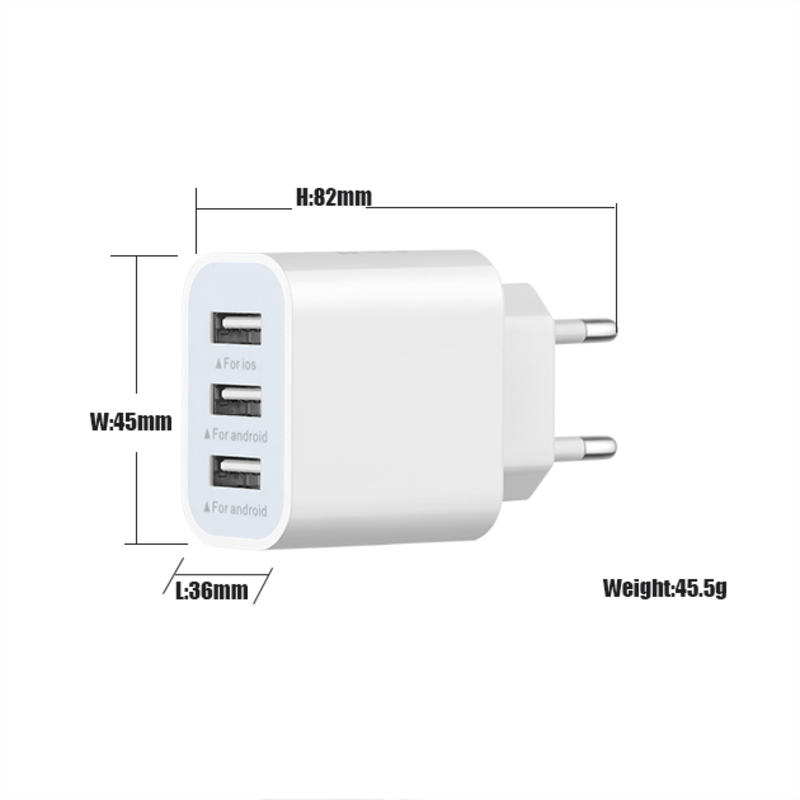 Elektriske stikkontakter Mobiltelefon Fast oplader Universal adapter 3USB bærbar oplader