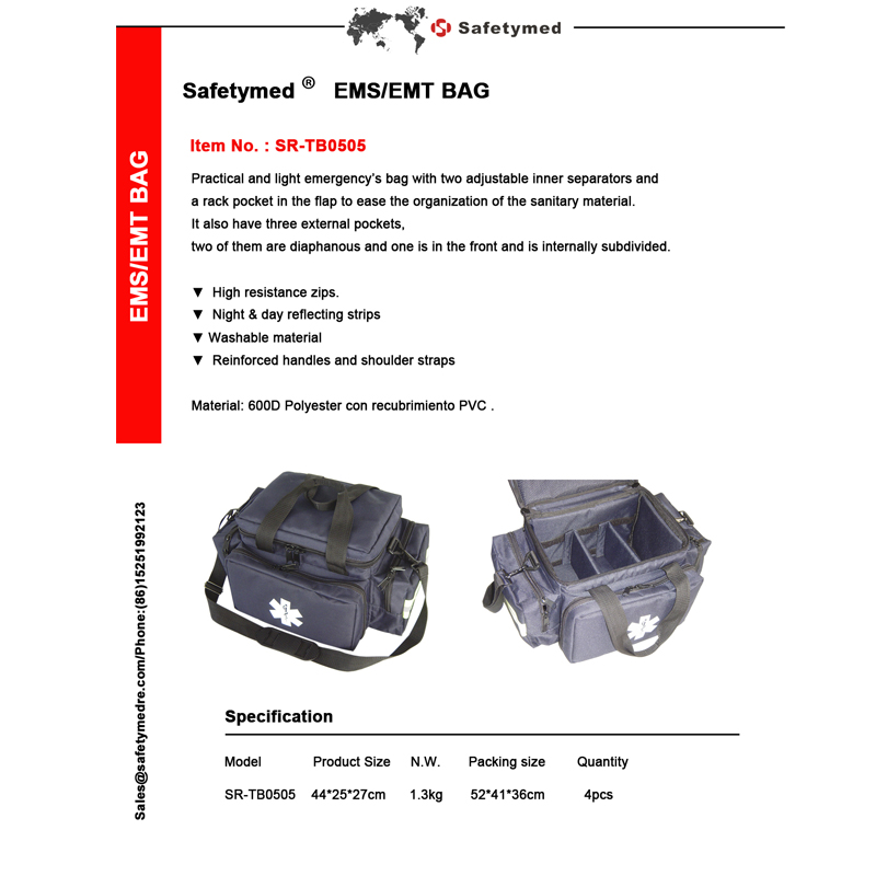 Trauma Bag - Star of Life Logo Taske med lynlåslommer, reflekterende trim og skulderstropper Trauma Bag SR-TB0505