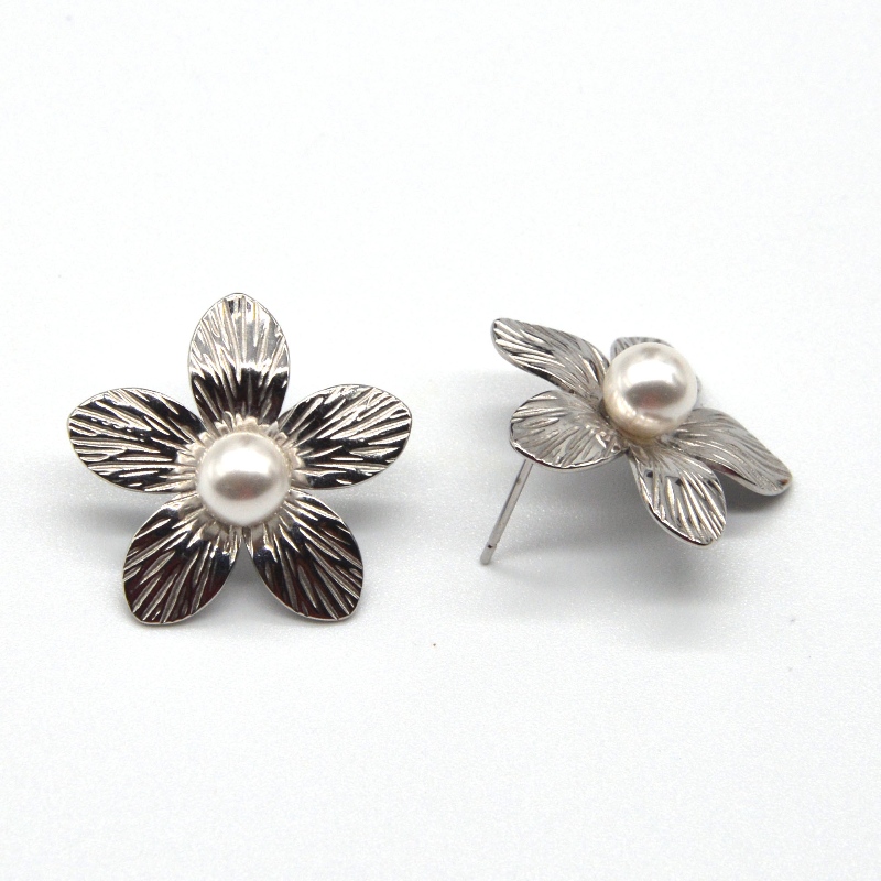 Kvinders bryllup perleøreringe kvinders blomst rustfrit stål øreringe bedste gaver Kina Ruifanbao smykker fabrik