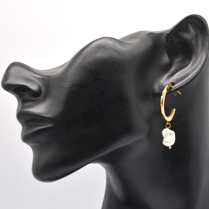 Enkel efterligning perleøreringe guld C-formet vedhæng øreringe kvinders lange vedhæng øreringe smykker Kina Ruifanbao smykker forarbejdning fabrik