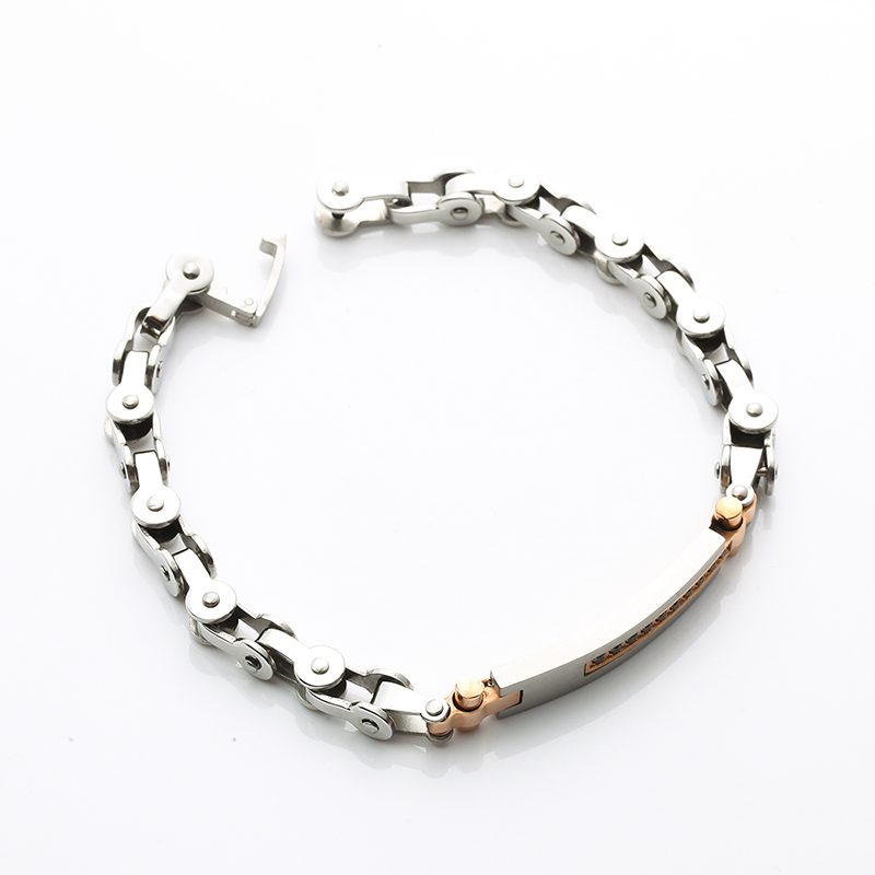 To-tone 18K Rose forgyldt rustfrit stål armbånd CNC CZ sten mode armbånd