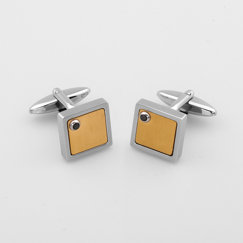 Mænds tofarvet forgyldt manchetknapper i rustfrit stål, sort CZ-sten