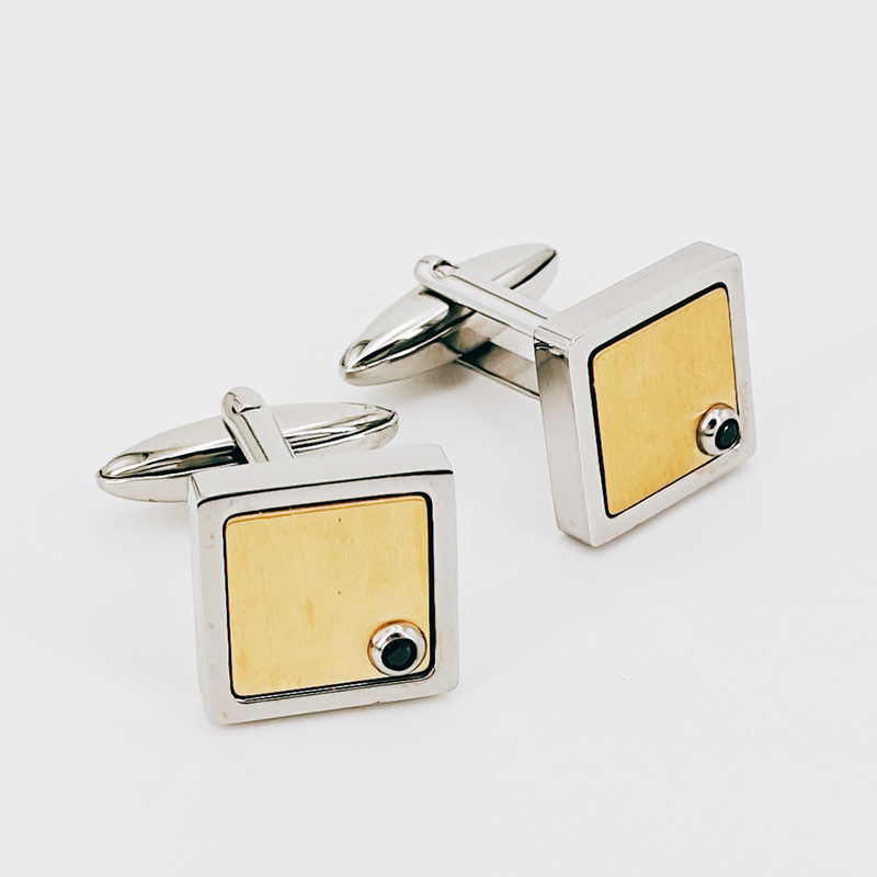 Mænds tofarvet forgyldt manchetknapper i rustfrit stål, sort CZ-sten