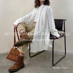 Udformning af løst fittings Minismst Smelly Casual Solid color Printed color bomuld og linned overdimensioneret brugerdefineret 15617 Shirts Dress