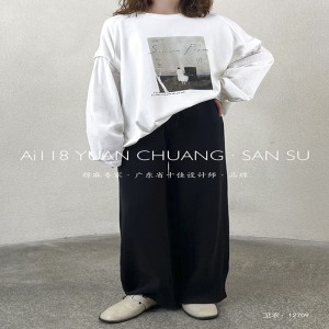 Lys- fittings design Minismst Rund Collar stil Stitchet ærmestil Casual Solid color bomuld og linned overdimensionerede brugertilpassede 12709 Sweathirts