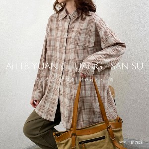 Løs- fittings design Minismst stily casual Solid color Strited check overspeced custoed 17828 Loose Checked Shirt