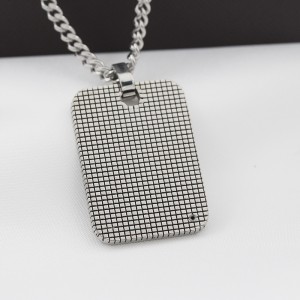 Rustfrit stål Mænd s Engravable Dog tag Pendant med Cubic Zirconia Stone Fence Mønstret