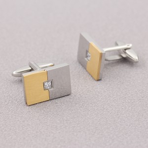 Rustfrit stål graverbar tofarvet 18K guld manchetknapper med cubic zirconia sten