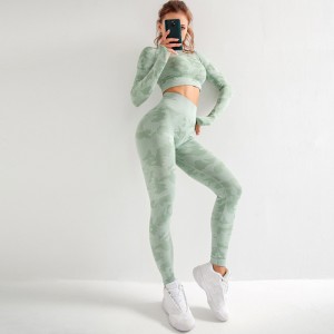 Camouflage yoga sport tight suit kører hurtigtørrende åndbar udhulet sømløs yogadragt